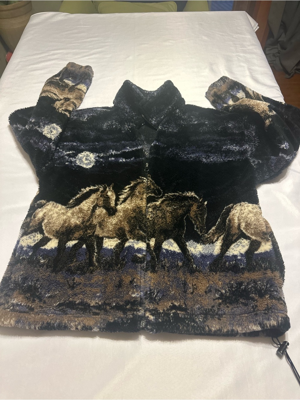90’s VINTAGE Mazmania Black Horse-Print fleece plush jacket Unisex - Picture 11 of 16
